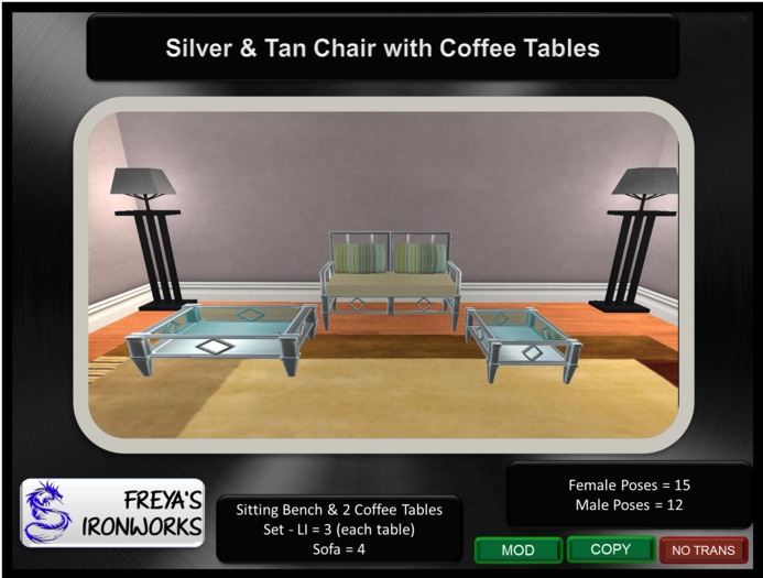 Silver Tan Chair w/ Tables - Freya's Ironworks