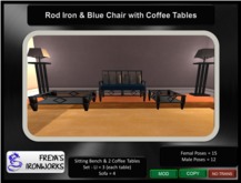 Steel Rod Iron Blue Chair w/ Tables - Freya's Ironworks
