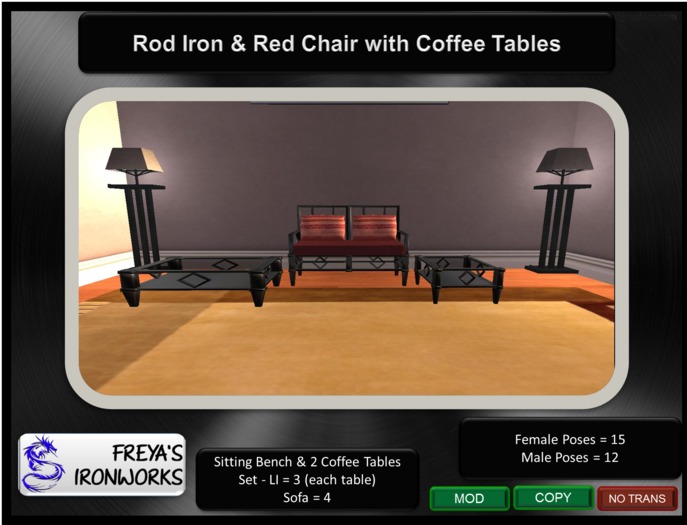 Steel Rod Iron Red Chair w/ Tables - Freya's Ironworks