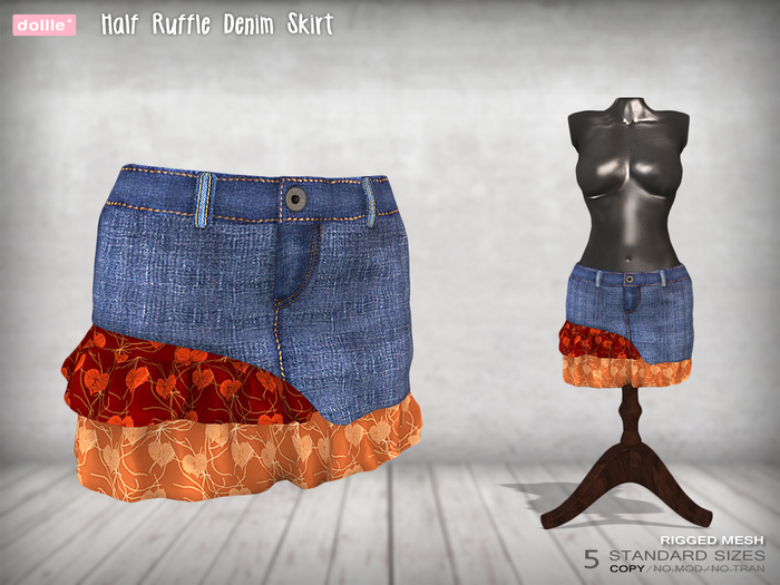 {dollle*} Half Ruffle Denim Skirt - Blue&Orange