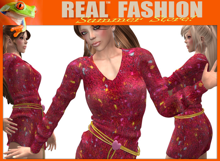 Sweater drees and cord belt "Knitted red" - mesh 