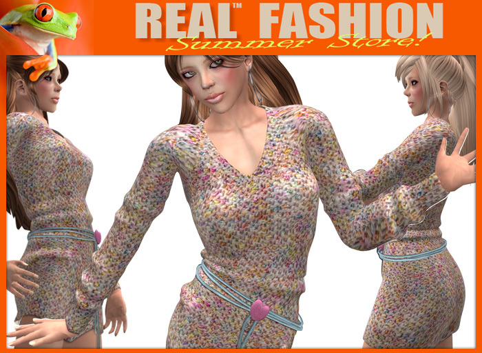 Sweater drees and cord belt "Knitted multicolor" - mesh