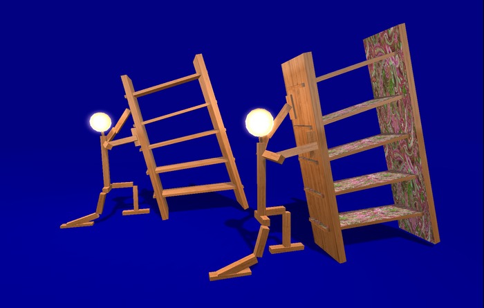 1-2 prim "Bookshelves w Lamp Alike Bruno Petronzi's" any texture, scripted (mod, copy)