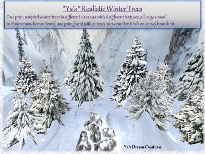 Realistic 1 Prim Winter Trees - Complete Pack - Copy+Mod 