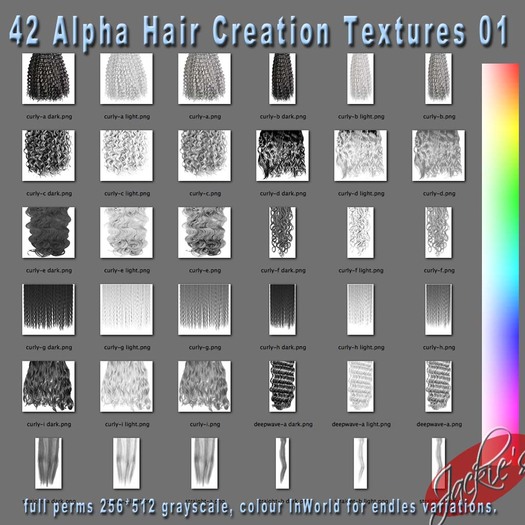 - 42 Alpha Hair Creation Textures 01 , full perms builders kit