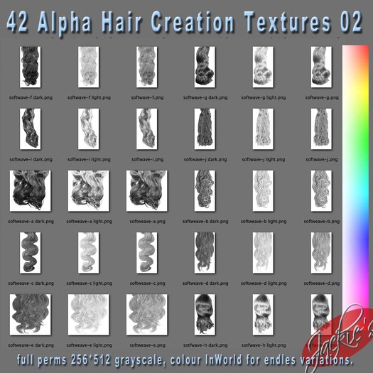 - 42 Alpha Hair Creation Textures 02 , full perms builders kit