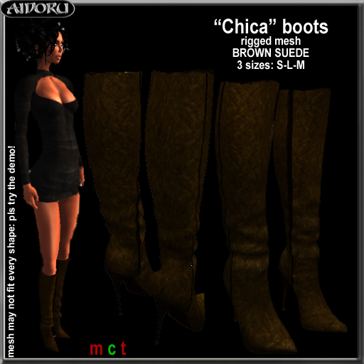 AIDORU Chica boots rigged mesh soft brown suede