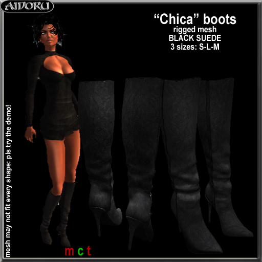 AIDORU Chica boots rigged mesh soft black suede
