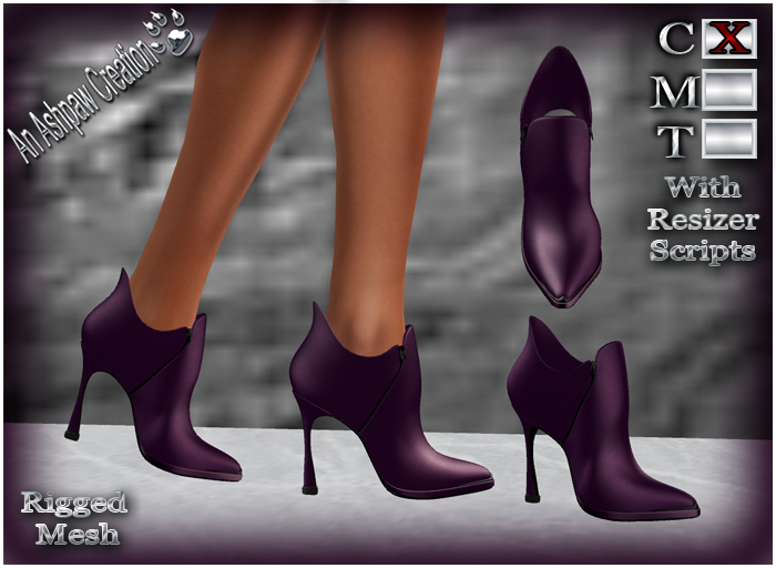 Zipper Ankle Boot - (Rigged Mesh) - Aubergine