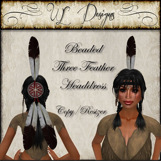 Second Life Marketplace - WLD-Beaded Three Feather Headdress