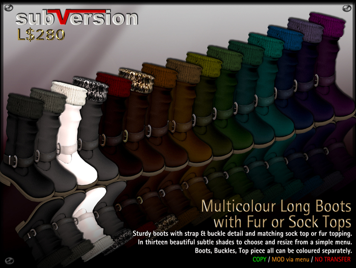 .~subVersion~. Multicolour Long Boots with Fur or Sock Tops