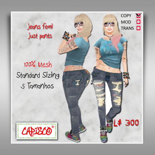 Jeans Mesh Fem Ripped CAPISCO azul clara