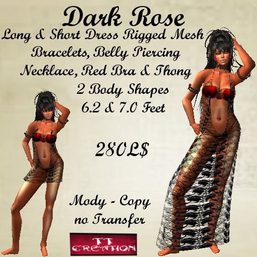 Dark Rose Rigged Mesh Double Dress