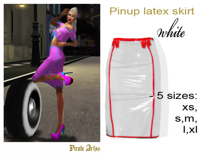 =PIA= Box Mesh pinup latex skirt white
