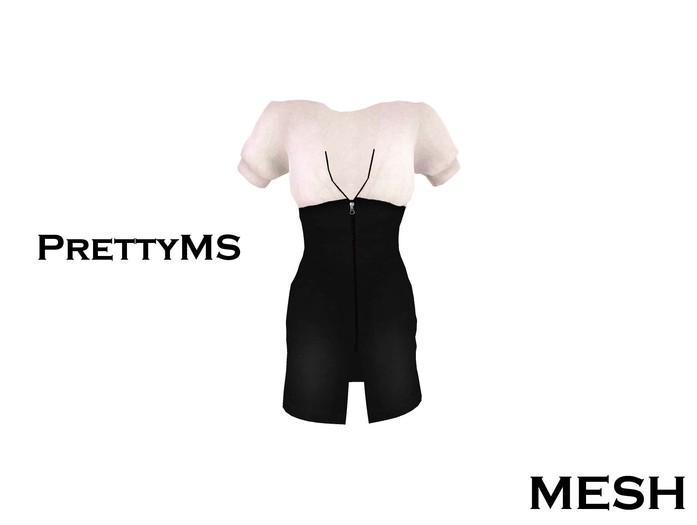 !@!PrettyMS!@!Sohee style white black zipper dress