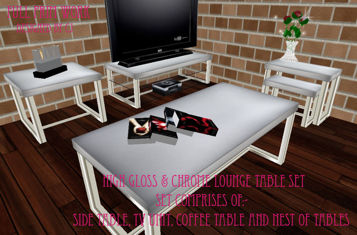 ::SSS:: High Gloss & Chrome Lounge Table Set (W)