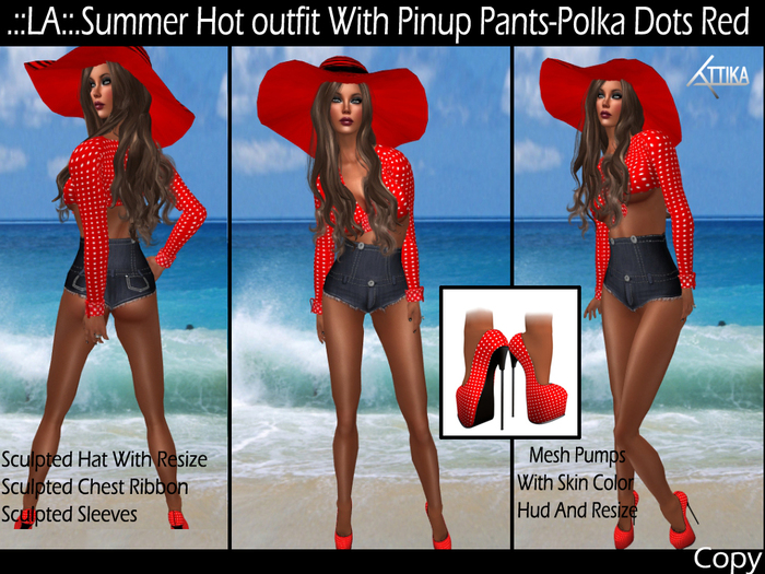 .::LA::..Summer Hot Outfit With PinUp Pants-Polka Dots Red