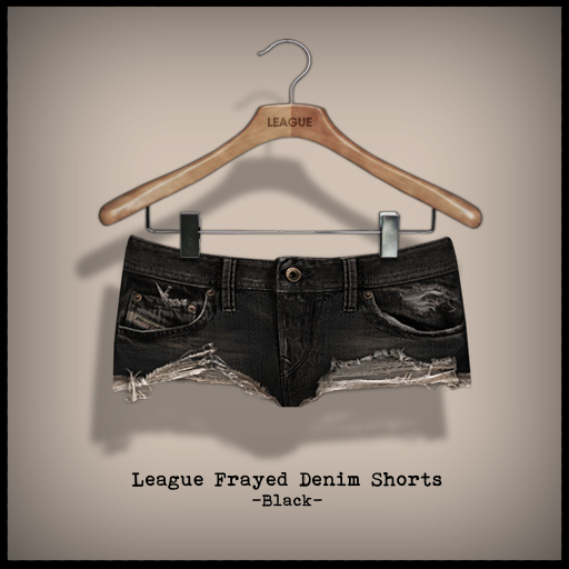 *League* Frayed Denim Shorts -Black