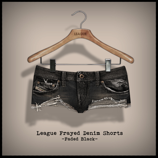 *League* Frayed Denim Shorts -Faded Black