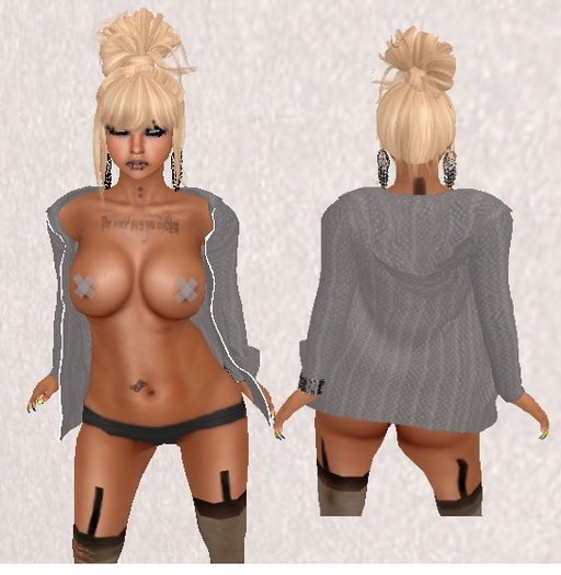 Mesh Open Front Hoodie Grey