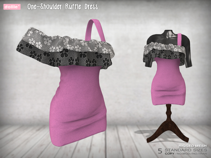 {dollle*} One-Shoulder Ruffle Dress - Pink