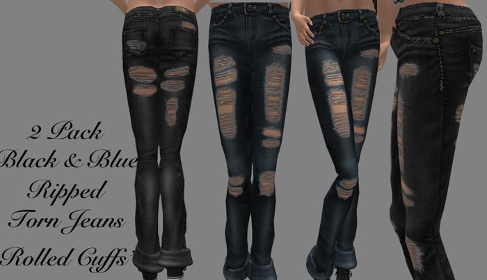 2 pack Ripped & Torn Jeans Black / Blue
