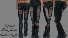 Ripped & Torn Blue Jeans with Rolled Cuffs