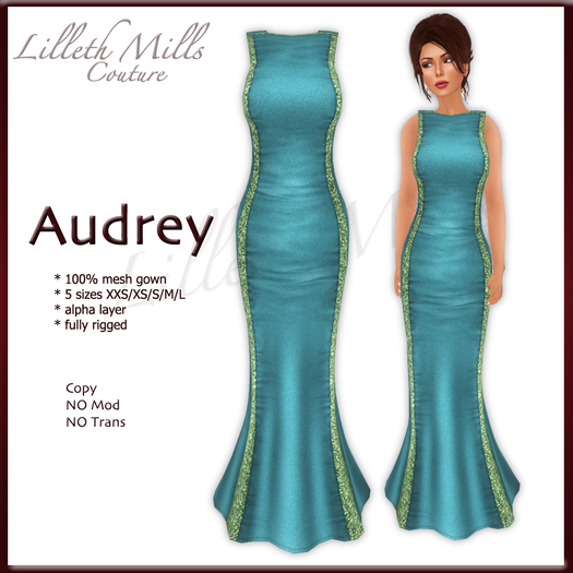 LMC Audrey - fully Rigged Mesh Gown - Teal