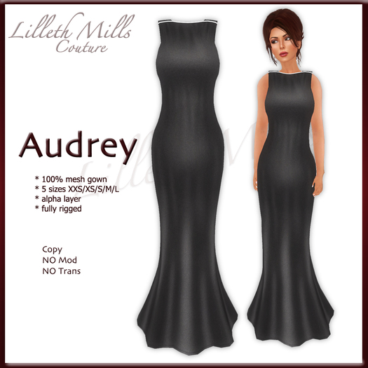 LMC Audrey - fully Rigged Mesh Gown - Black