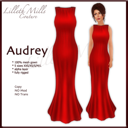 LMC Audrey - fully Rigged Mesh Gown - Red