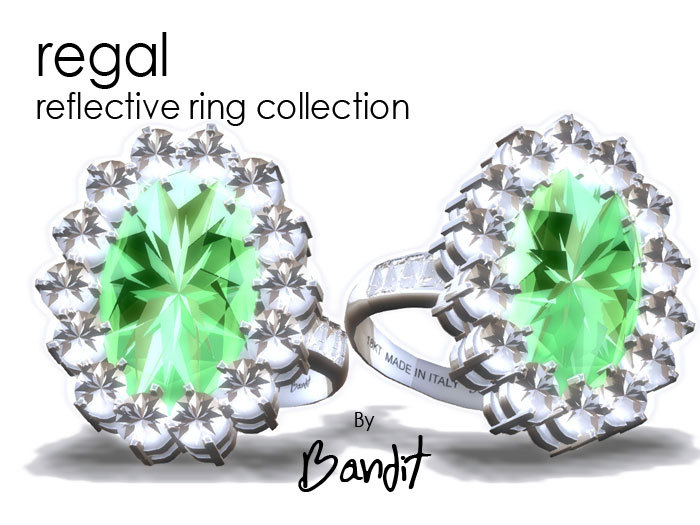Full reflective Ring - Emerald , Diamonds & platinum ring REGAL by Bandit  v1012