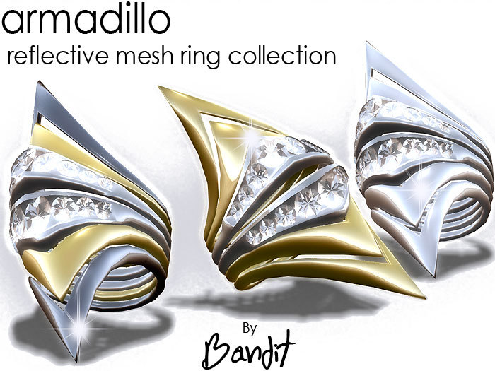 BANDIT - New MESH Full Reflective Armadillo Ring Gold & Diamonds