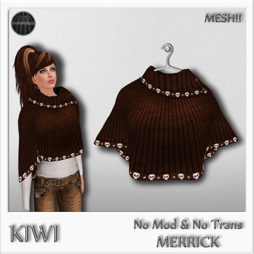 KIWI MERRICK MESH PONCHO WITH SWEATER (BROWN)