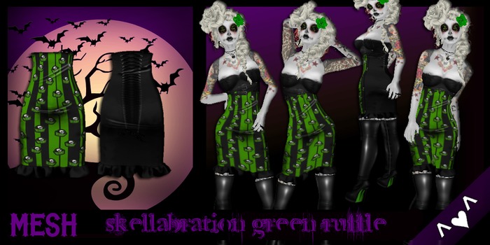 ^v^DRBC^v^Skell-abration Ruffle Skirt Green