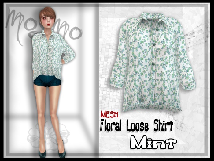 -{mosmo-}-MESH-Floral Loose Shirt{Mint}