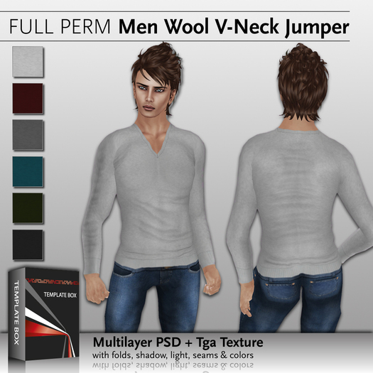 Template Box - Wool V-Neck Jumper - PSD File