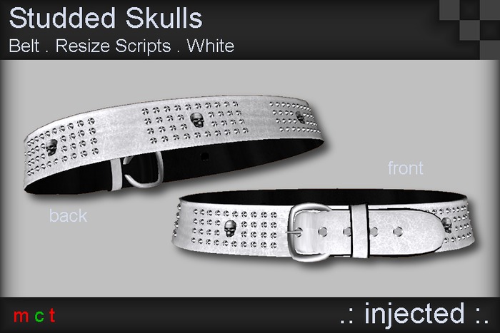 .: Injected :. Studded Skulls Belt - White