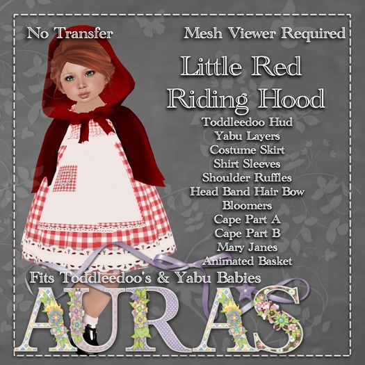 *Aura's* Little Red Riding Hood Costume for Toddleedoos & Yabus Babies 