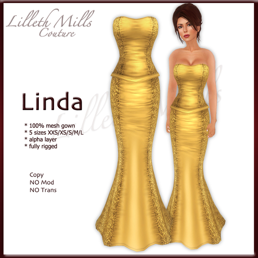 LMC Linda - fully Rigged Mesh Gown - Gold