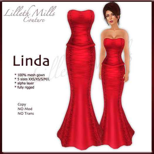 LMC Linda - fully Rigged Mesh Gown - Red