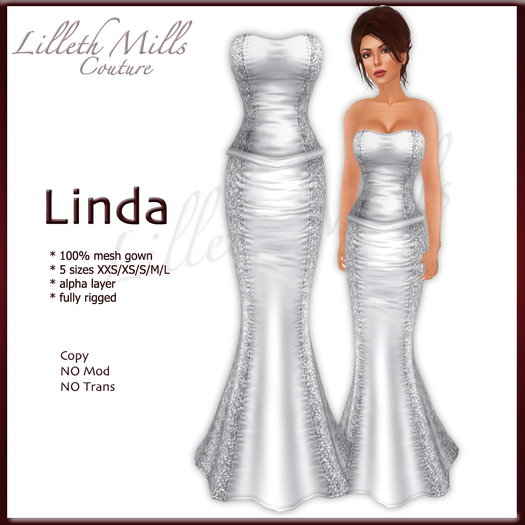 LMC Linda - fully Rigged Mesh Gown - Silver