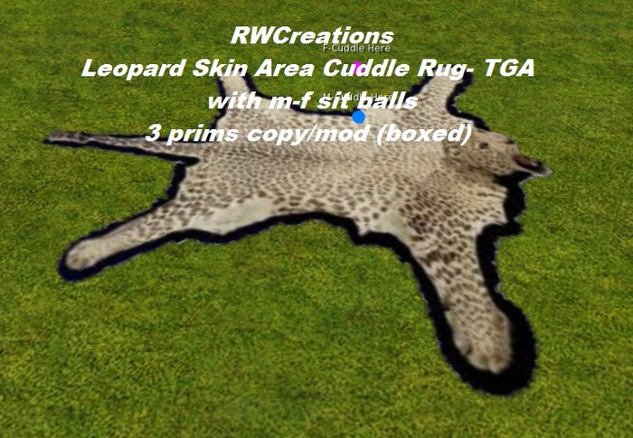 Leopard Skin Area Cuddle Rug TGA with M-F poses (boxed) 