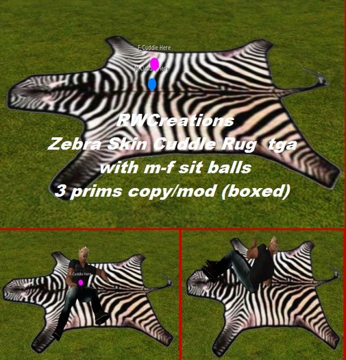 Romantic Zebra Skin Area Cuddle Rug TGA with M-F poses (boxed) 