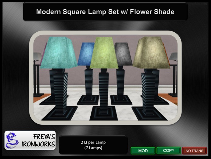 Modern Square Lamp Set w/ Flower Shade - Freya's Ironworks