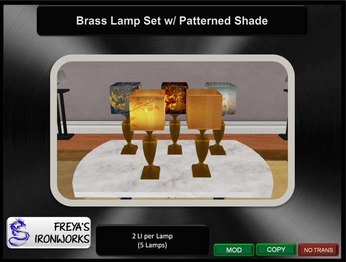 Brass Lamp Set w/ Patterned Shade - Freya's Ironworks