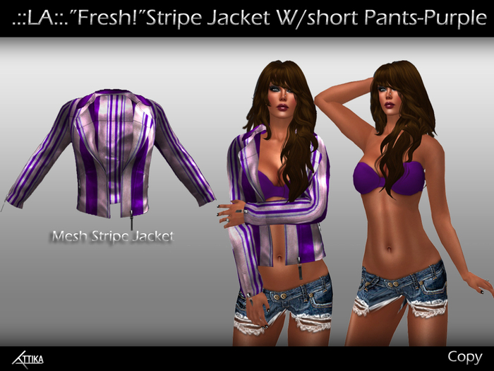 .::LA::."Fresh!"Stripe Jacket W/Short Pants-Purple