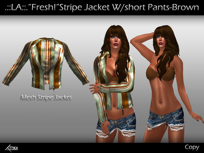 .::LA::."Fresh!"Stripe Jacket W/Short Pants-Brown