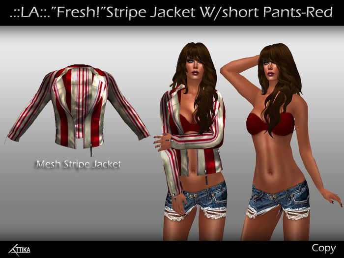 .::LA::."Fresh!"Stripe Jacket W/Short Pants-Red