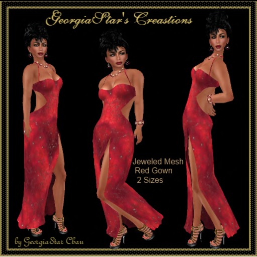 GSC Jeweled Red Mesh Gown