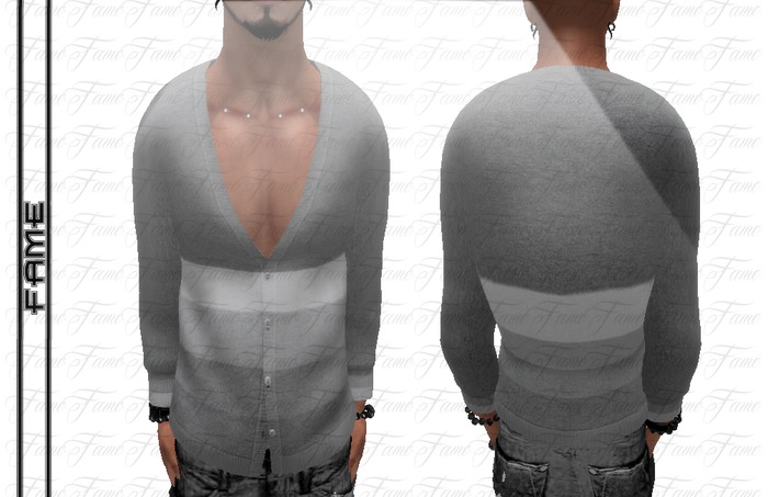 ---::[[F A M E]]::--- [StripedCardigan+CollarShirt]Gray-Mesh